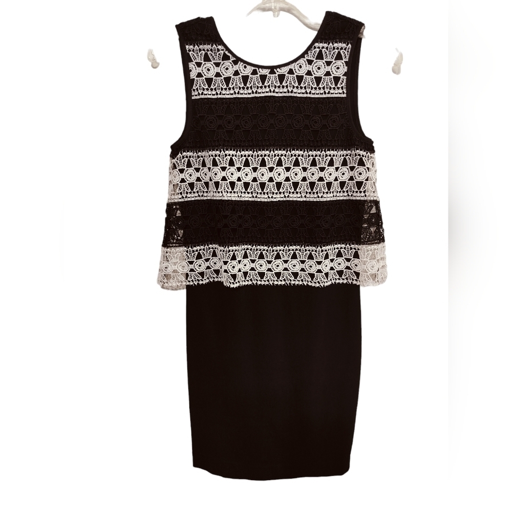 2743) Sinequanone Women Black White Overlay Lace Sleeveless Dress Size XS